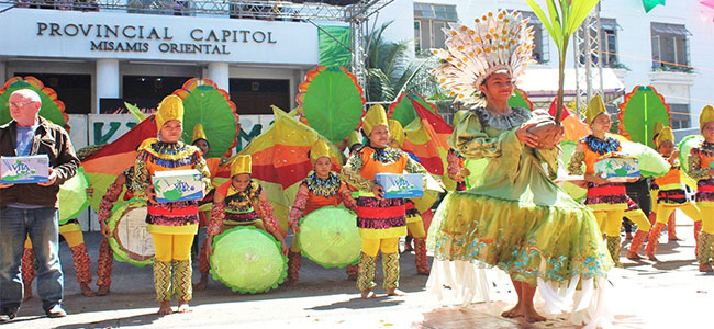 Members of a dance troupe from Balingoan, Misamis Oriental perform at the capitol grounds yesterday during the opening of the 3rd Kuyamis Festival ahead of the province’s 86th anniversary. (PHOTO BY NITZ ARANCON)